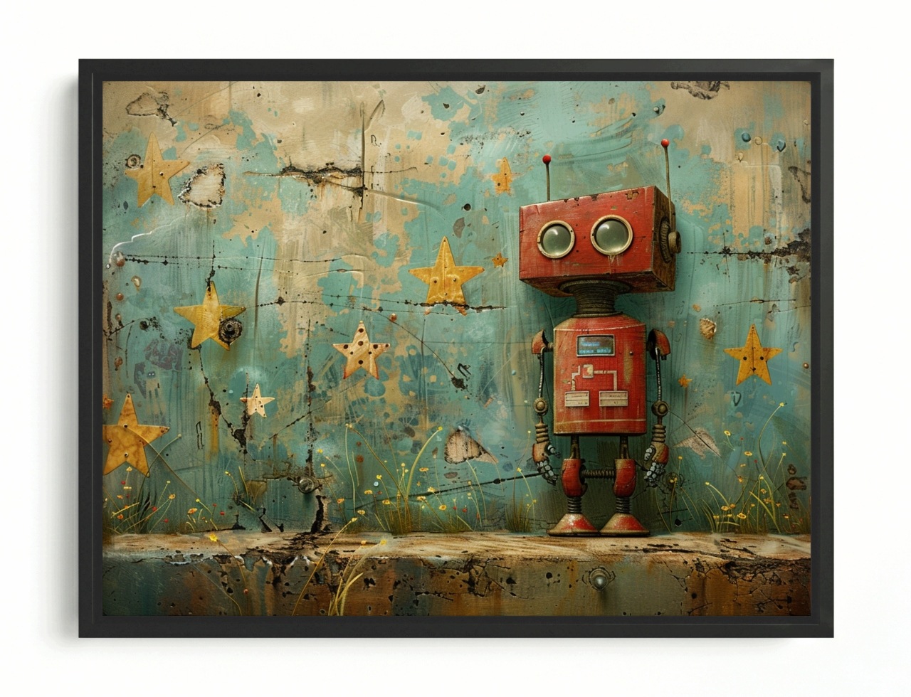 Obraz Rama American Box Robot Hračka Android Stroj Hvězdičky 80x60
