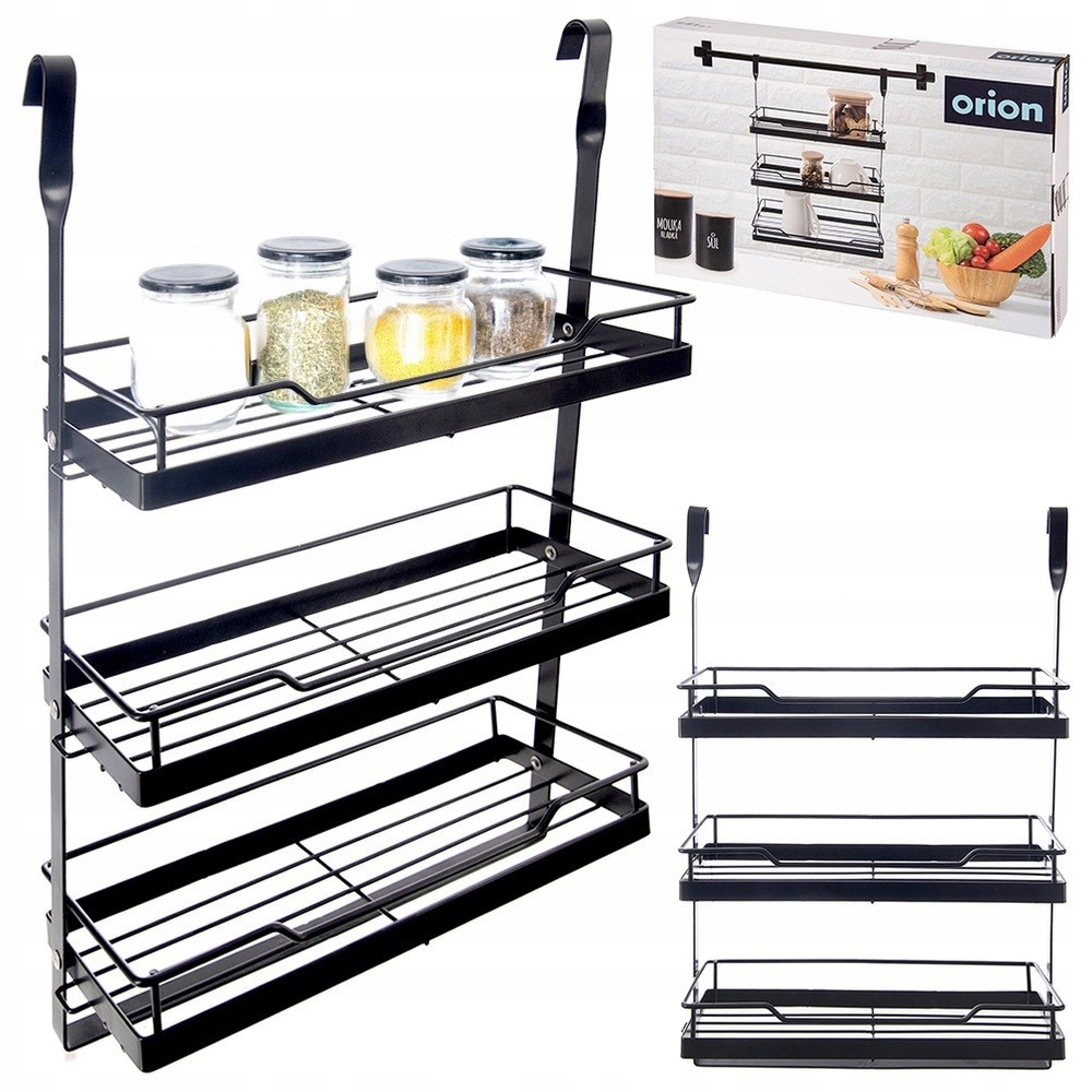 Kuchyňská police závěsná na kuchyňský reling, kovová, patrová, na koření