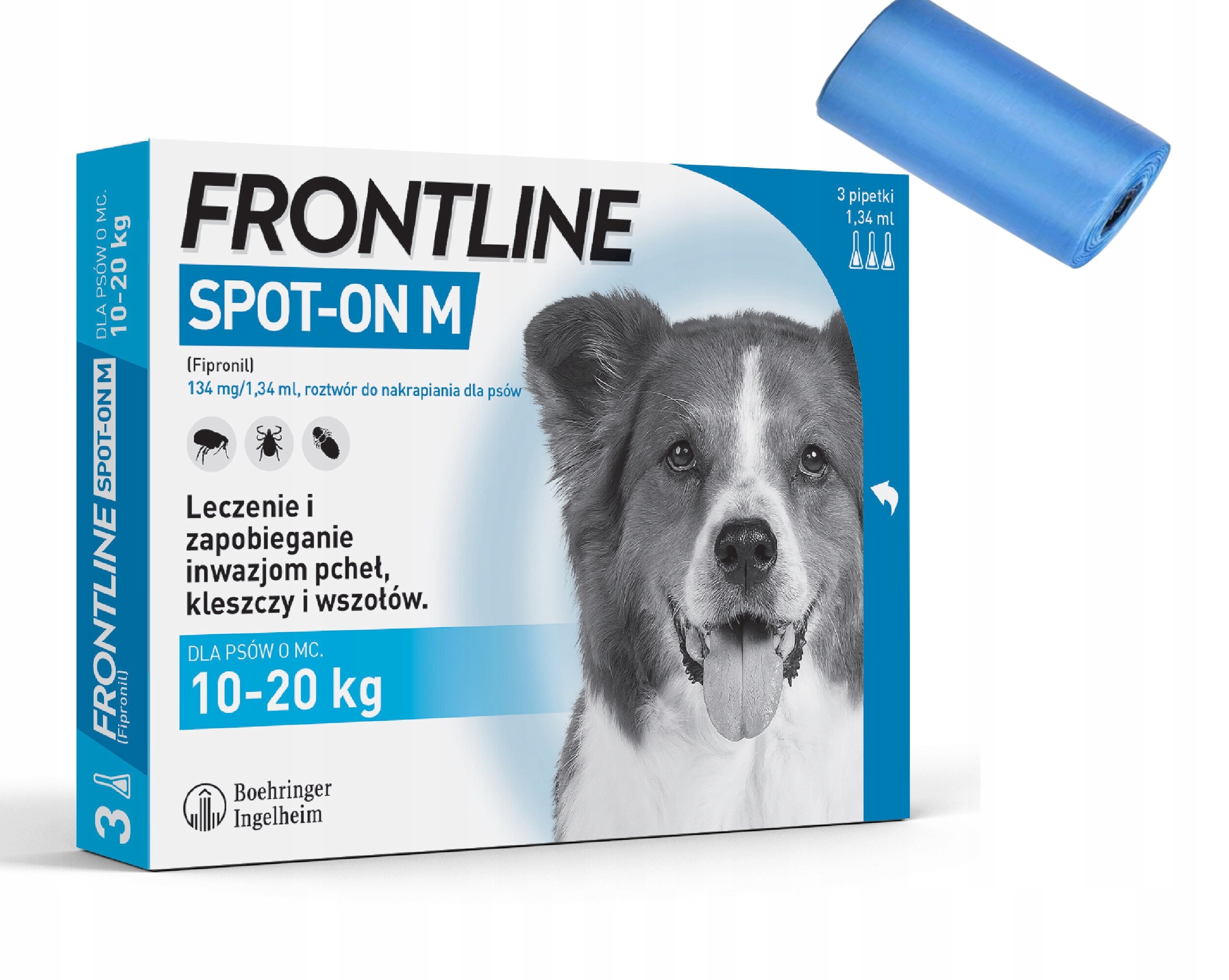 Frontline krople pchły kleszcze M 10-20kg 3 pipety plus woreczki