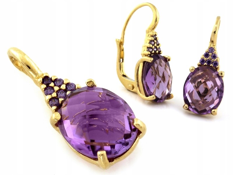 Zlatý komplet šperků 585 s ametystem a fialovými zirkony dárek