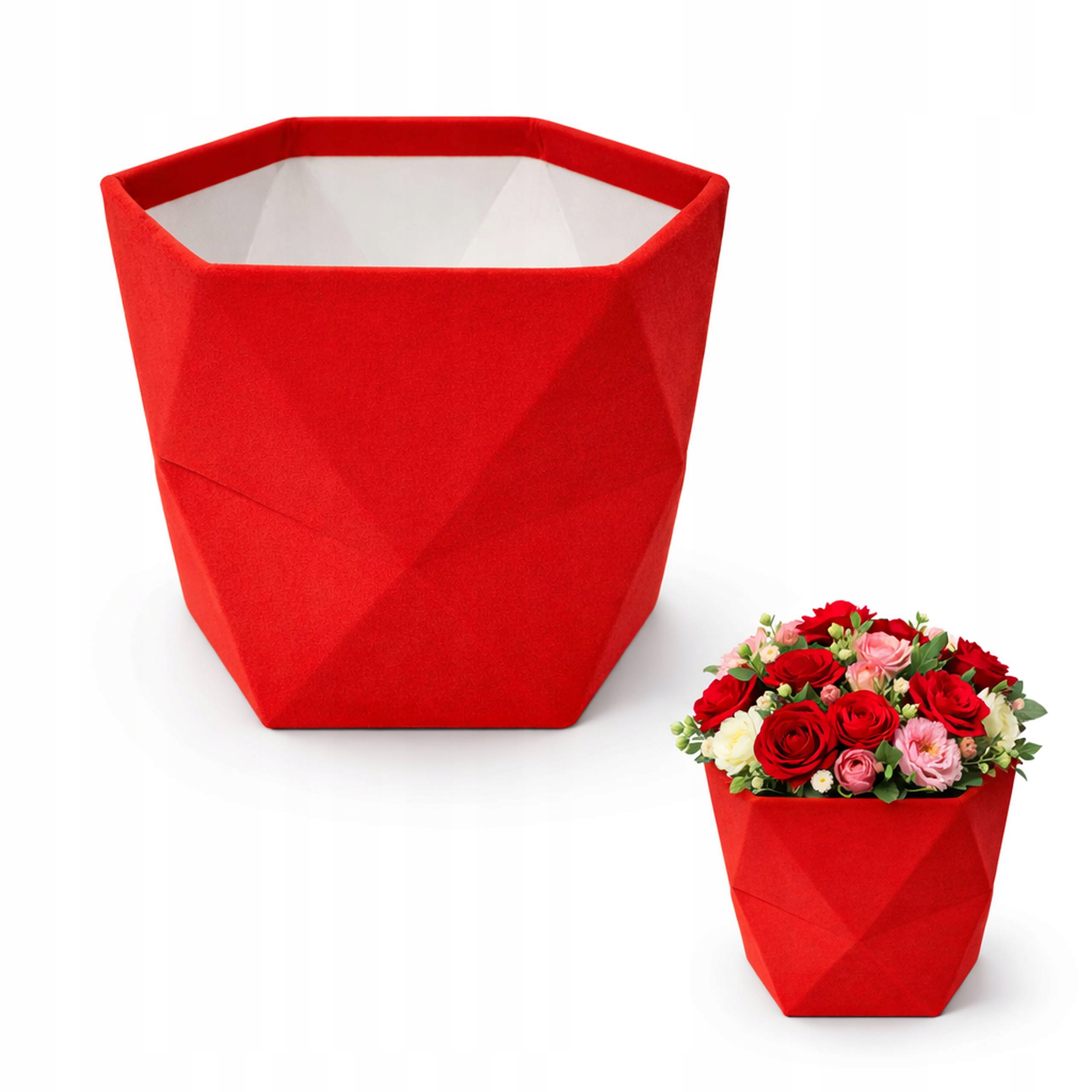 Flower Box Welurowy Czerwony 15 cm Pudełko na Kwiaty Prezent Ślub Rocznica