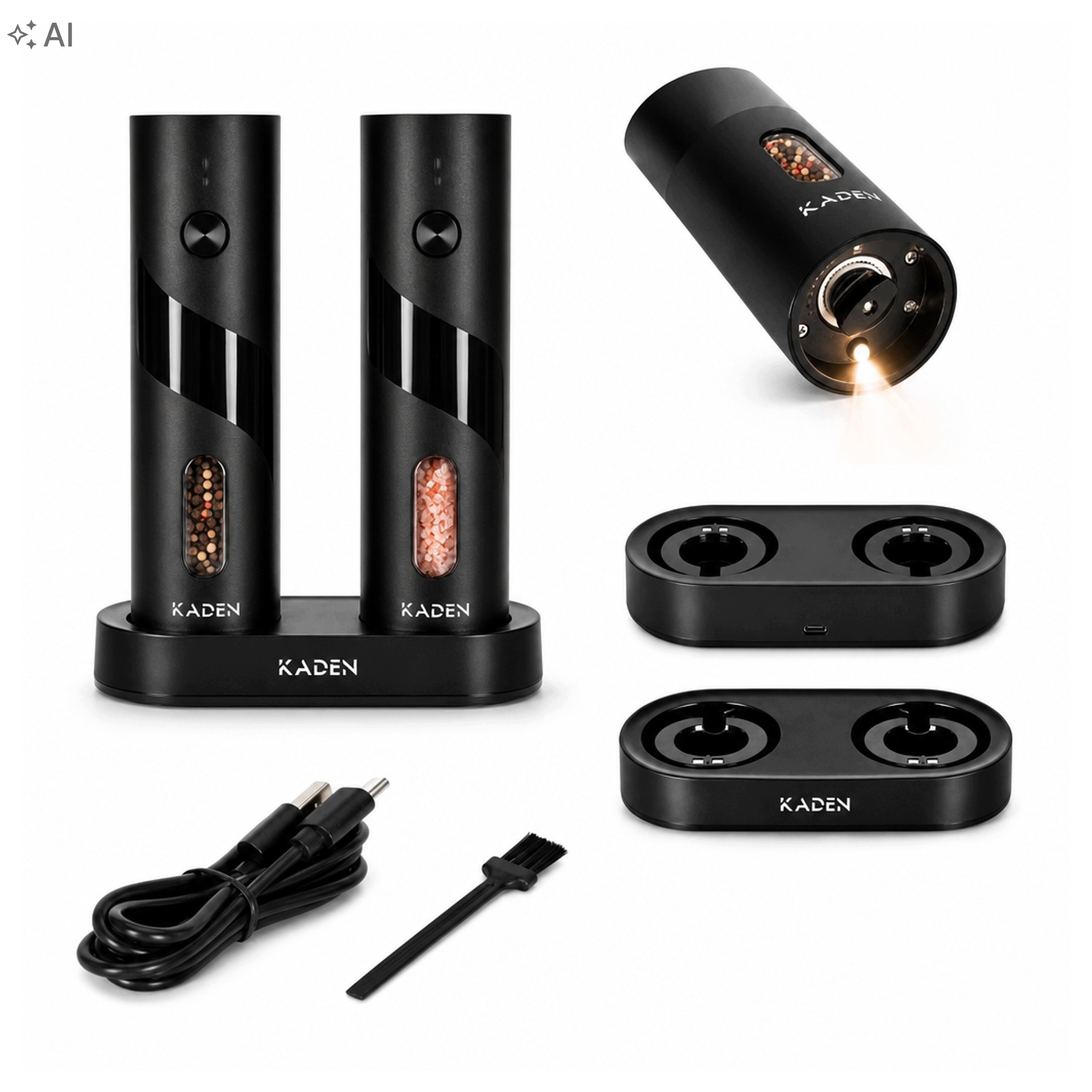 Elektrický mlýnek na sůl a pepř Sada 2 kusů Regulace mletí Usb