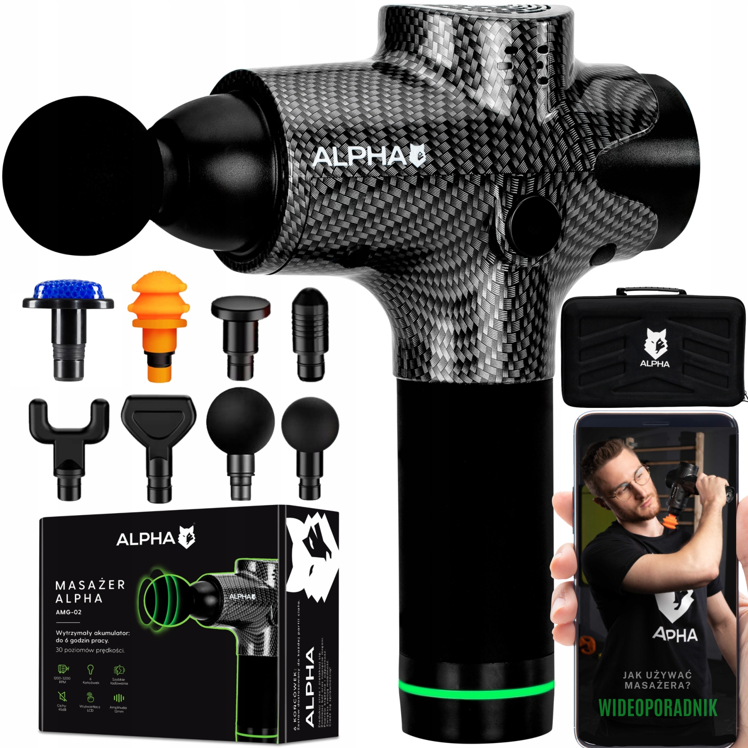 PISTOLET DO MASAŻU MOCNY MASAŻER DO PLECÓW NÓG MASSAGE GUN PRO ALPHA