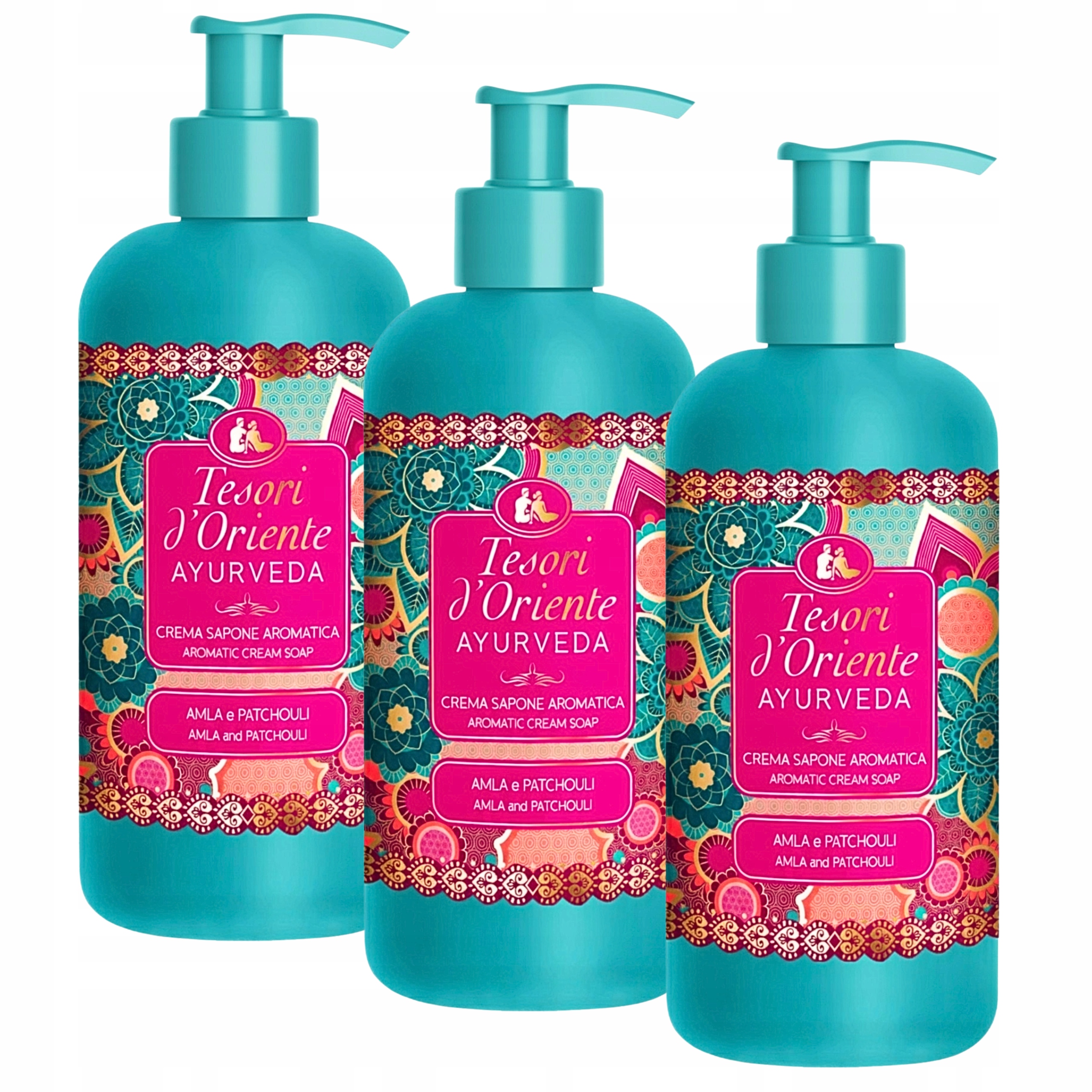 3x Tekuté mýdlo Tesori Ayurveda Orientální vůně Amla Pačuli 300 ml