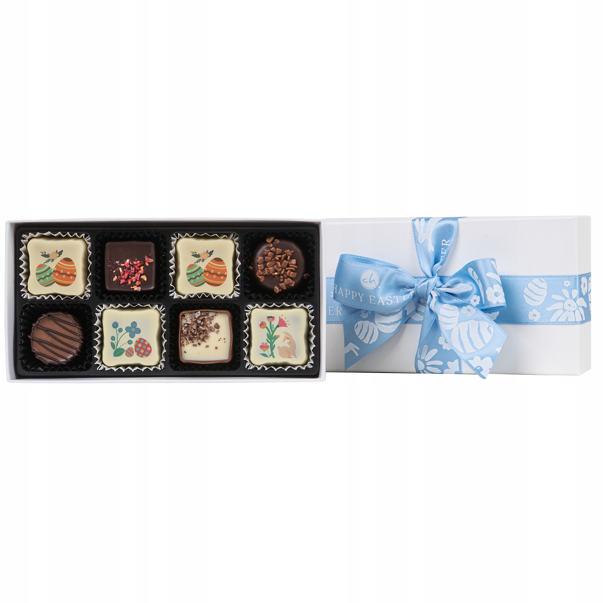 Levně 8 ručně vyrobených pralinek Belgická Čokoláda s potiskem na Velikonoce