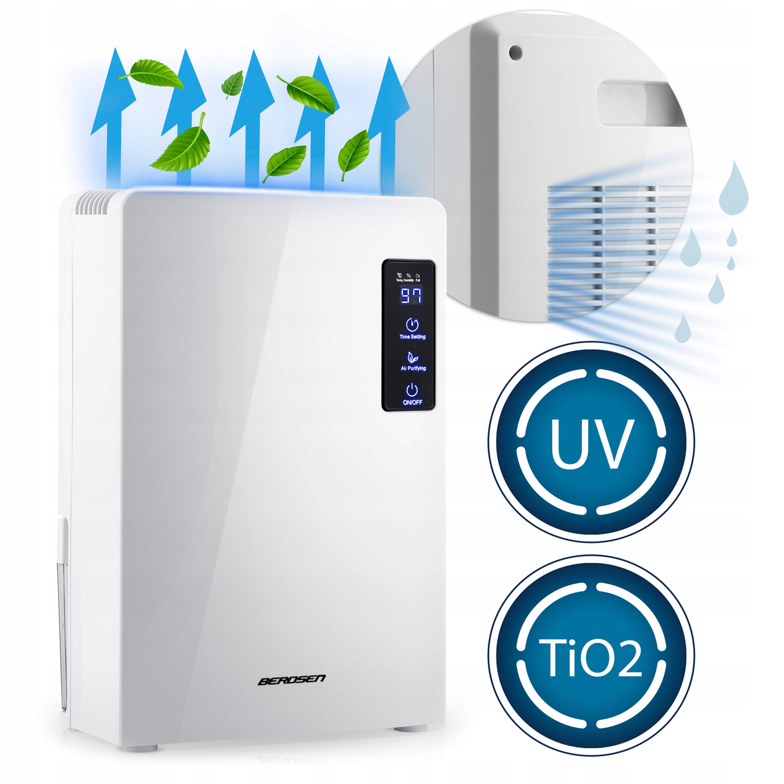 СУШКА ПОВІТРЯ ПОГЛИНАЧ ВОЛОГІ УФ ЛАМПА TiO2 фільтр 2200 мл LED Бренд Berdsen