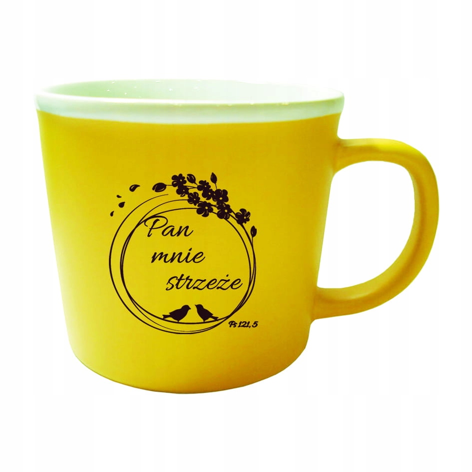 

Kubek matowy- żółty "Pan mnie strzeże".