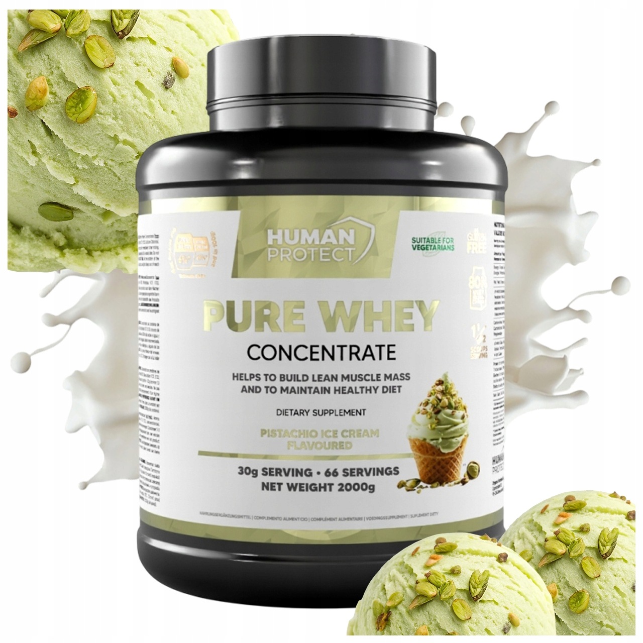 Human Protect Pure Whey 2KG Protein Koncentrát Wpc Pistáciová Zmrzlina