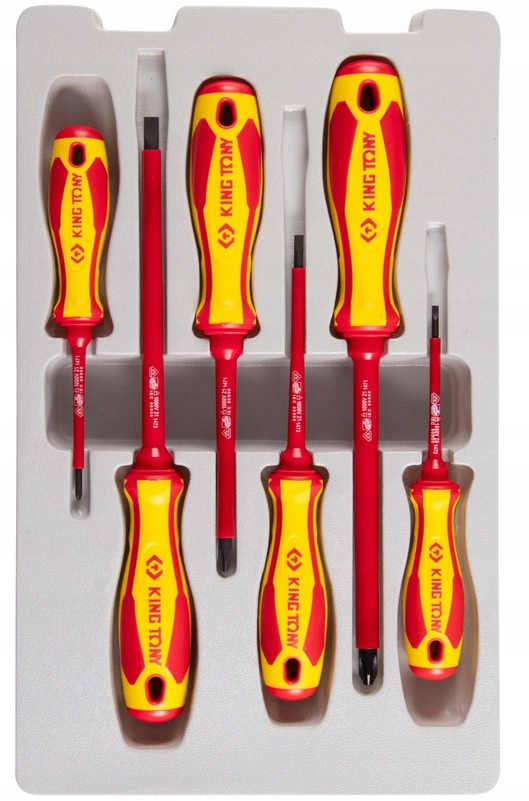 Wkrętaki IZOLOWANE 1000V PŁASKIE KRZYŻAKOWE 6szt. KING TONY 30615MR