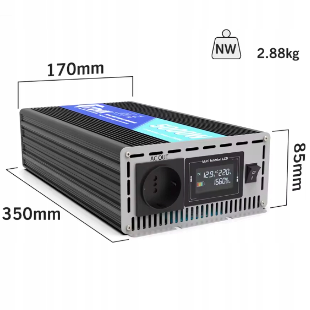 PRZETWORNICA SAMOCHODOWA NAPIĘCIA 12V na 230V 5000W SINUS CZYSTA SINUSOIDA Marka bez marki