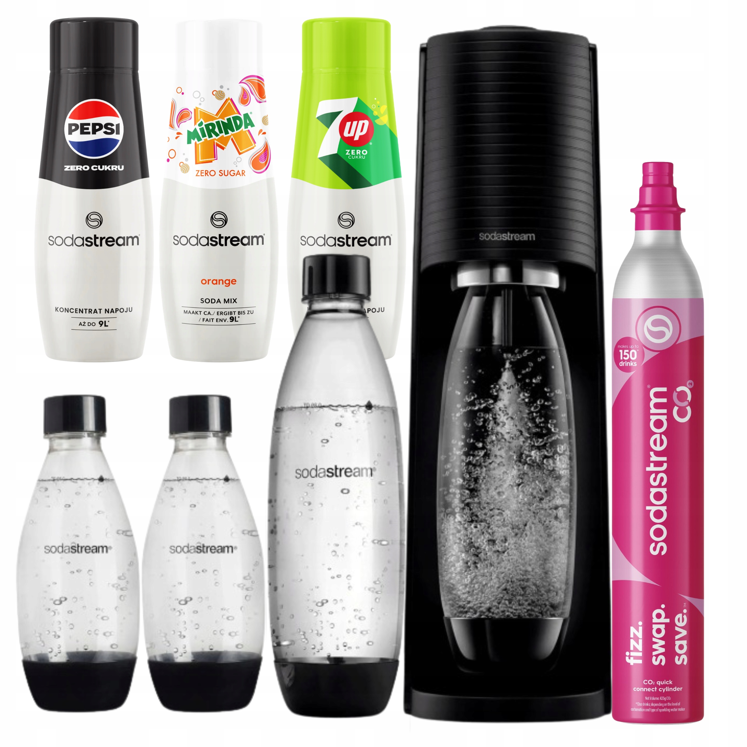 Saturátor SodaStream Terra čierny 3 fľaše 3 sirupy bez cukru CO2