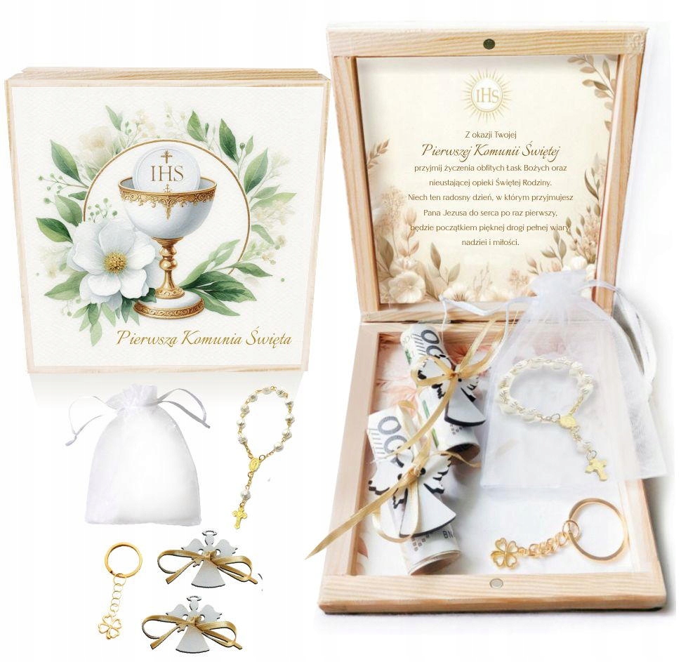 PAMIĄTKA PIERWSZEJ KOMUNII ŚWIĘTEJ PUDEŁKO NA PIENIĄDZE KOMUNIA PREZENT