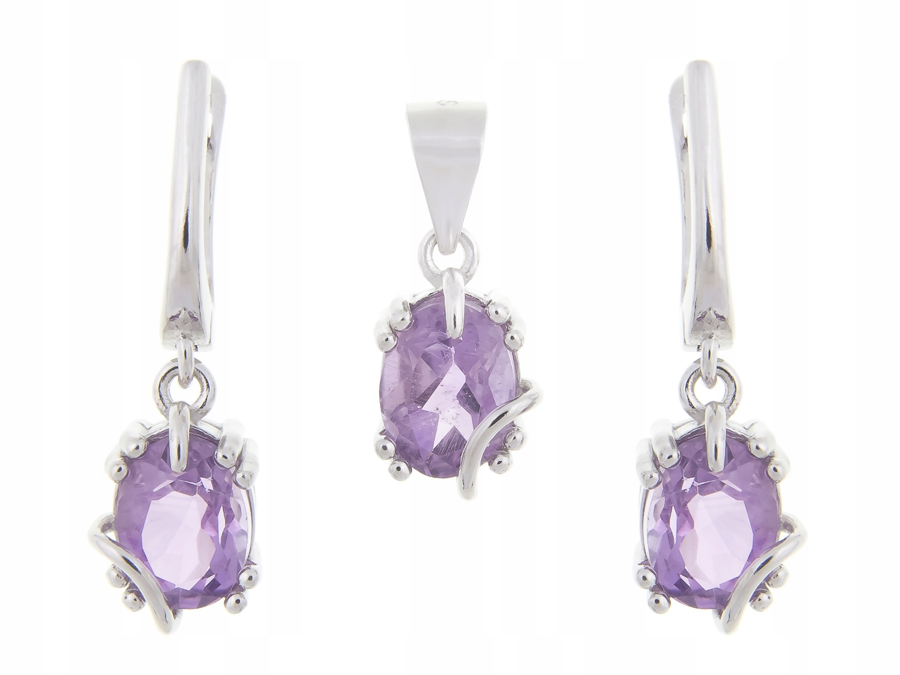 Stříbrný Rhodiovaný Komplet Kol+wis Ametyst Přírodní Dárek