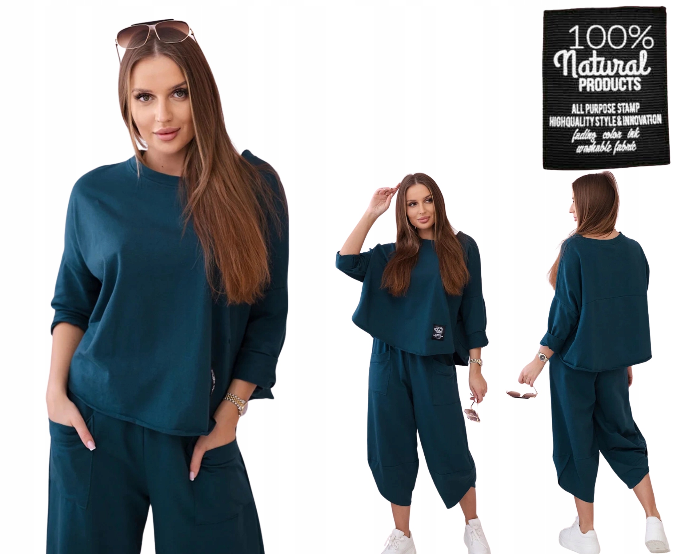 Mořský bavlněný dámský komplet: oversize mikina a kalhoty
