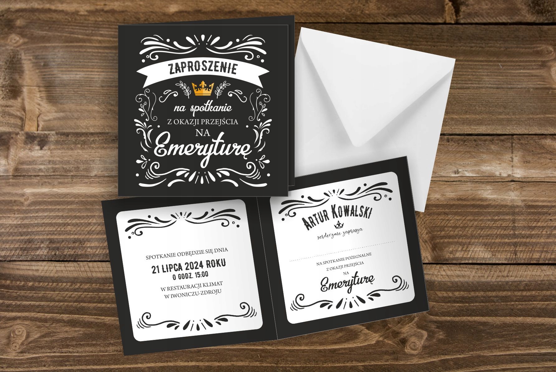 Zaproszenie na spotkanie przejście na Emeryturę WZORY + koperta GRATIS Marka bez marki