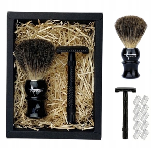 Dárková sada Štětec z jezevčíka Strojek na žiletky Kovový 10 ks žilek