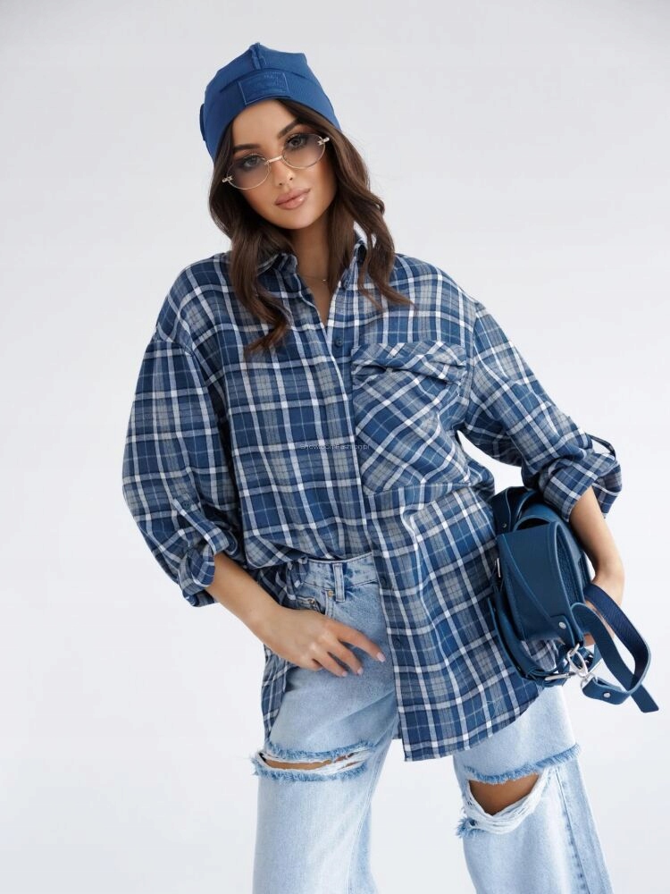 By O La La! Oversizová Kostkovaná Košile Denim (námořnická Modrá) S