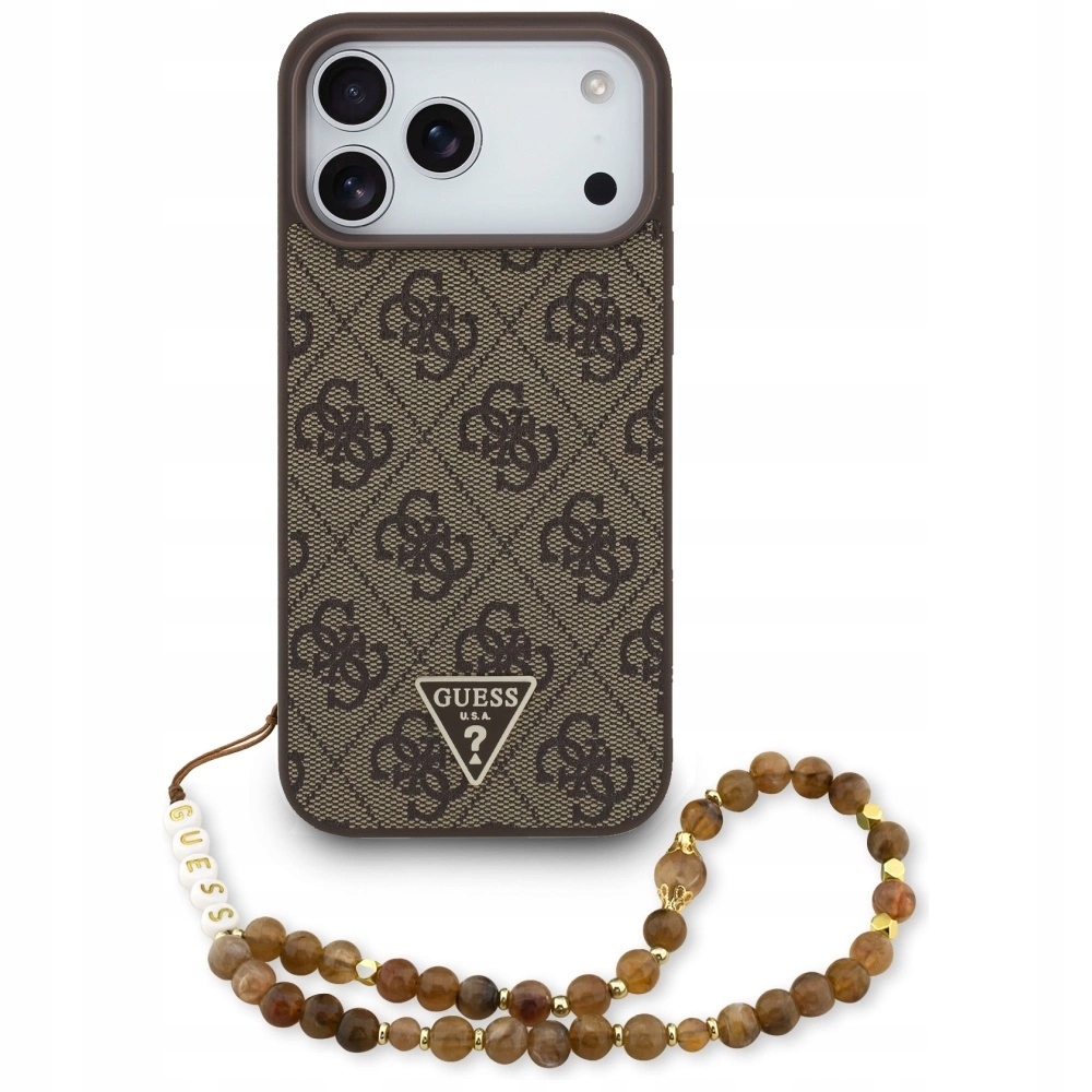 Pouzdro Guess 4G Strap Triangle Logo MagSafe pro iPhone 17 Pro Max hnědé