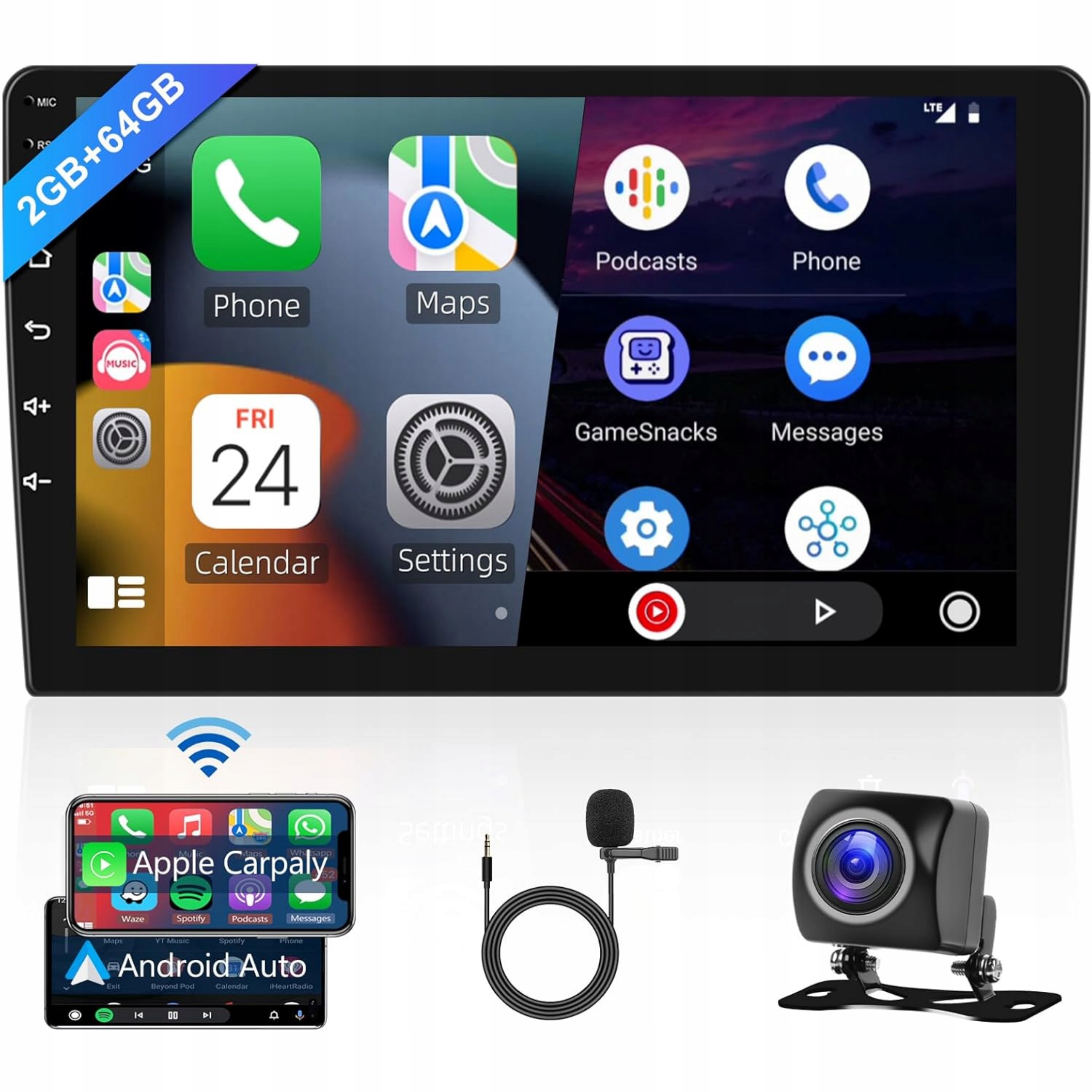 Autorádio 10,1" 2DIN Hodozzy 2GB+64GB CarPlay Android Auto Gps WiFi