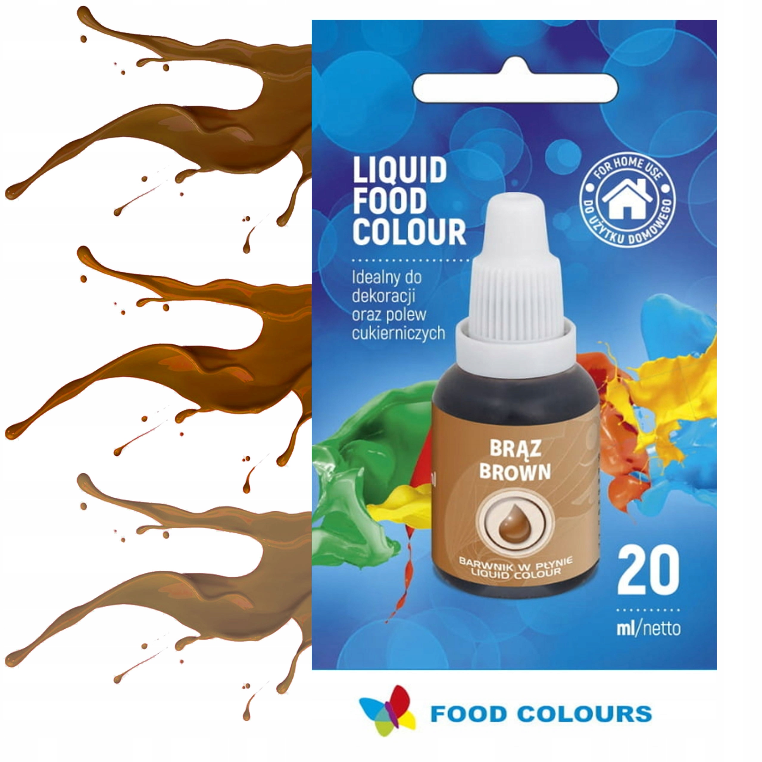 WYDAJNY BARWNIK SPOŻYWCZY W PŁYNIE BRĄZOWY DO TORTU CIAST 20ml FOOD COLOURS