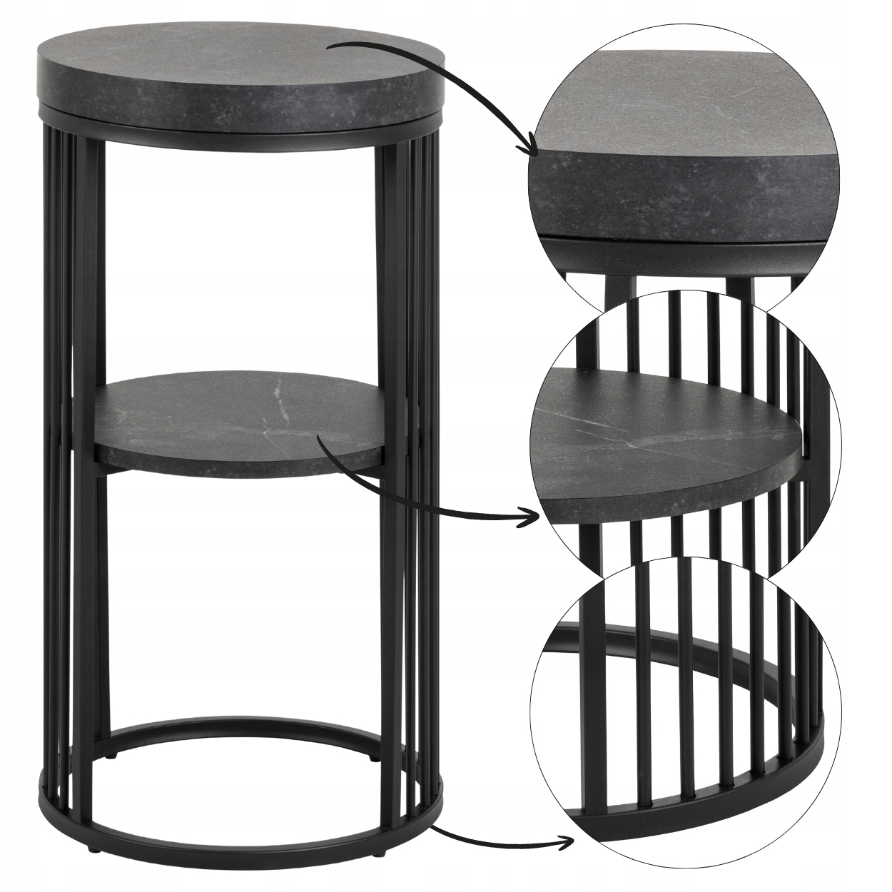 Otvorená Nočná Skrinka Čierny nočný stolík do spálne loft, moderný