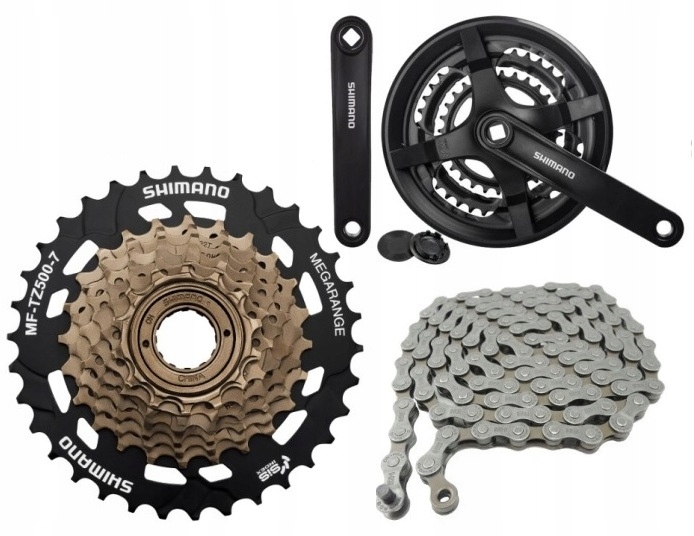 Kompletny zestaw napędu Shimano 7rz Wolnobieg Łańcuch Korba 48T 3x7