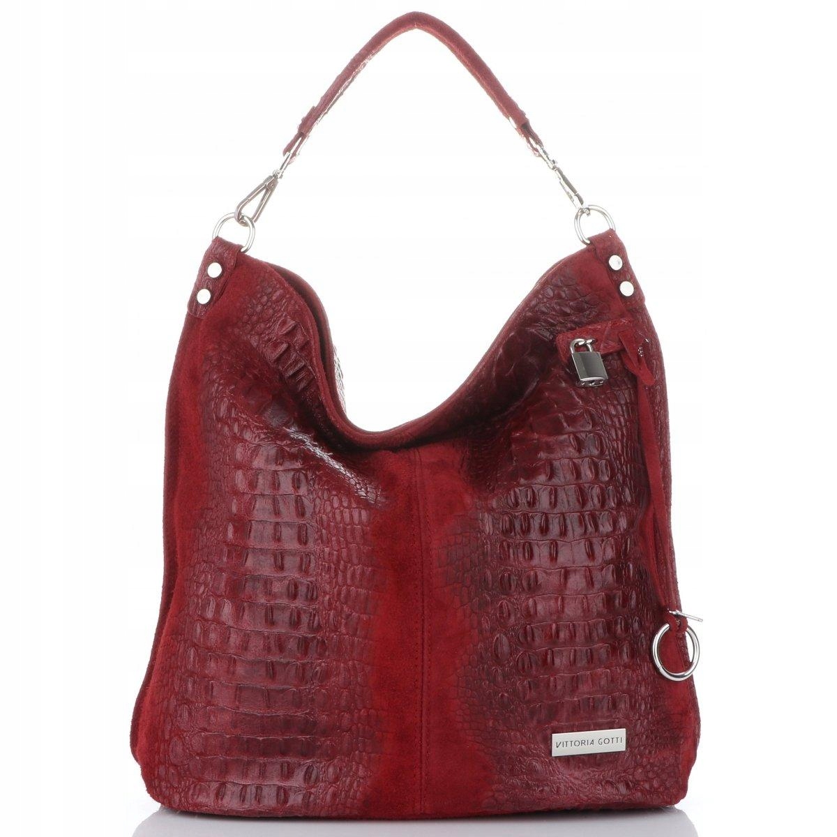 Kožená taška Vittoria Gotti ve velikosti XL s motivem Aligátora Bordó