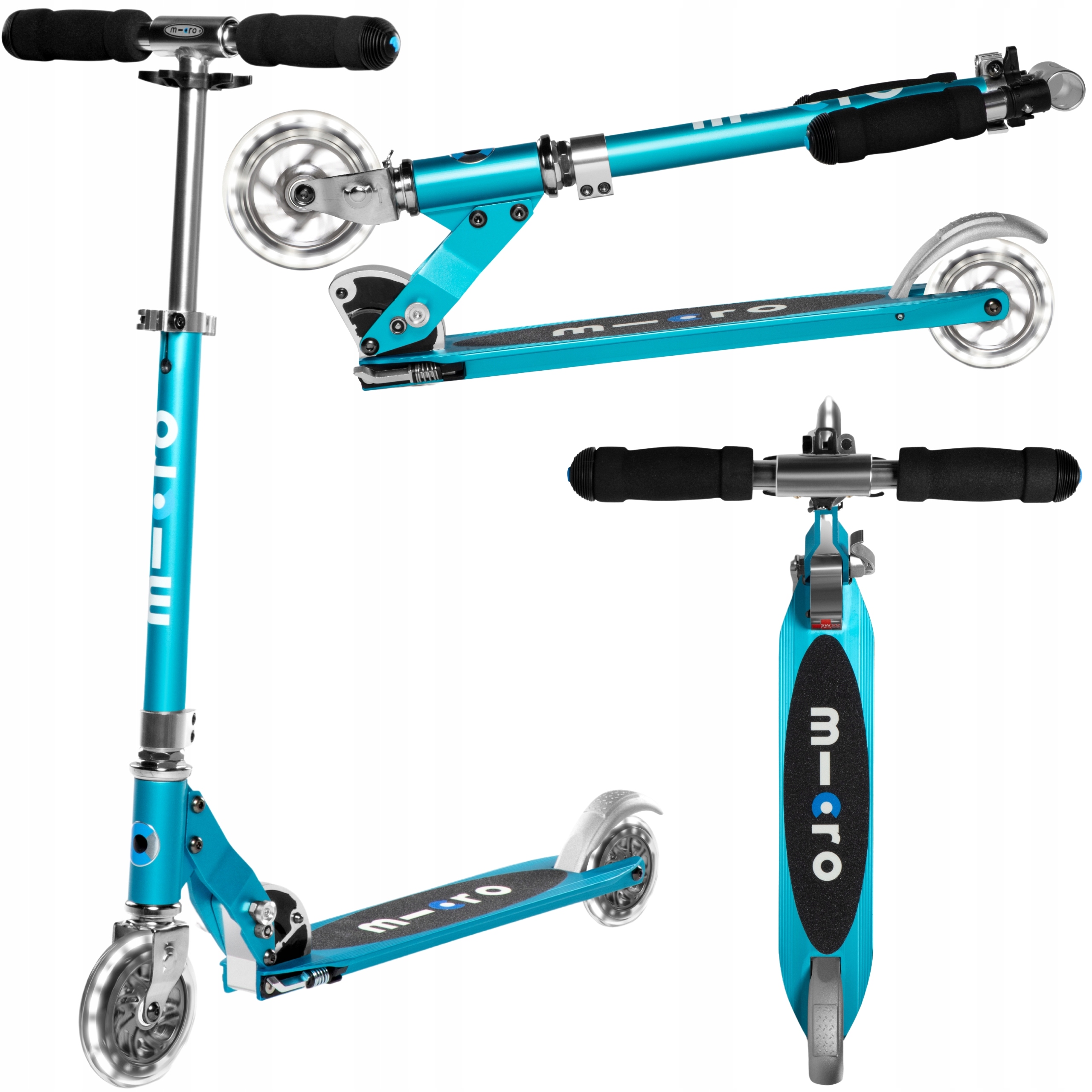 Hulajnoga dla Dzieci Micro Sprite Led Składana Miejska z Kołami Led Blue