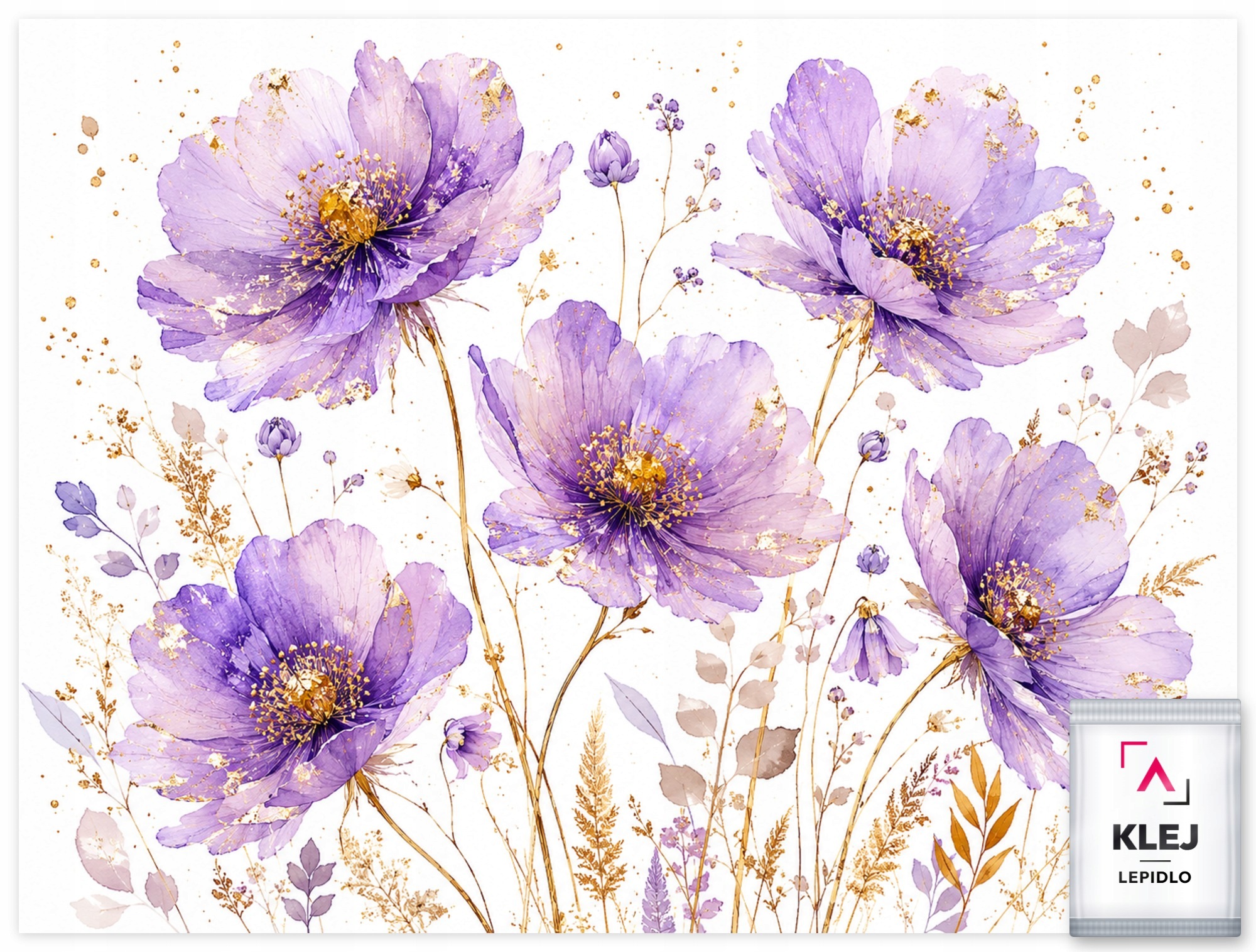 Fototapeta Flizelina Akvarel Fialové Květy Trávy Glamour 254x184 130g