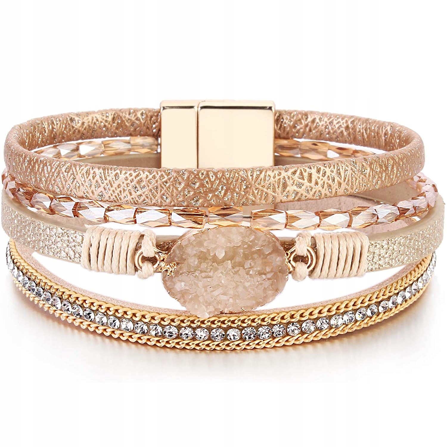 

Bransoletka damska Boho skórzana kamień solny