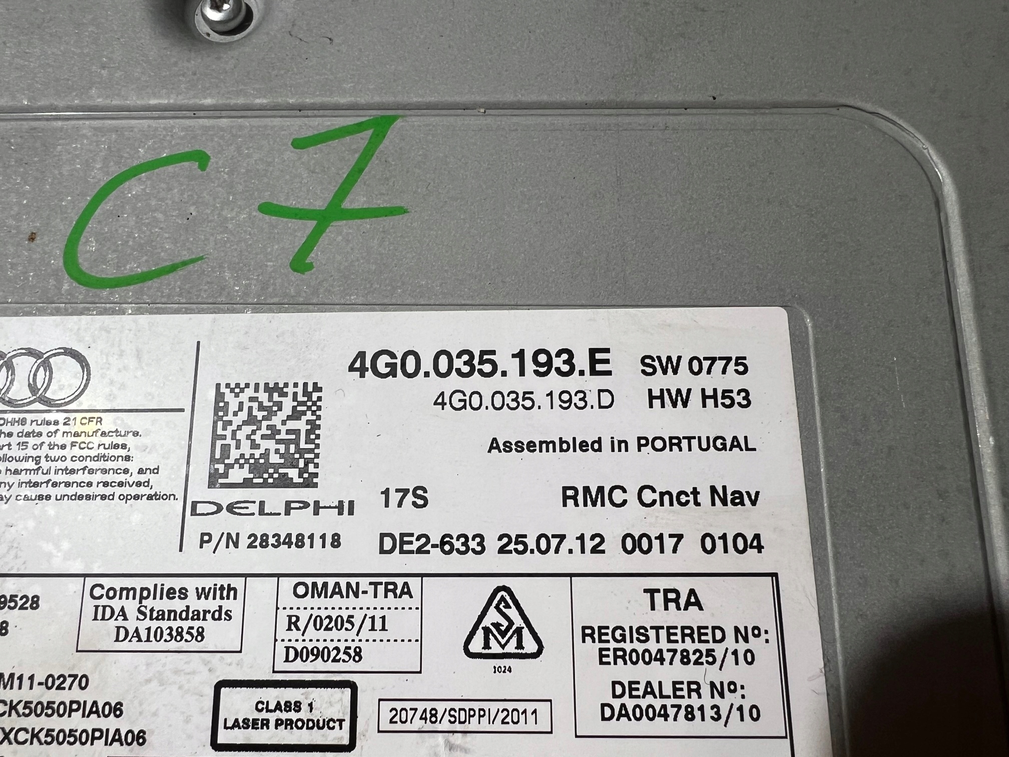 AUDI A6 A7 C7 Navigation CZYTNIK der Navigation MULTIMEDIA MMI 4G0035193E