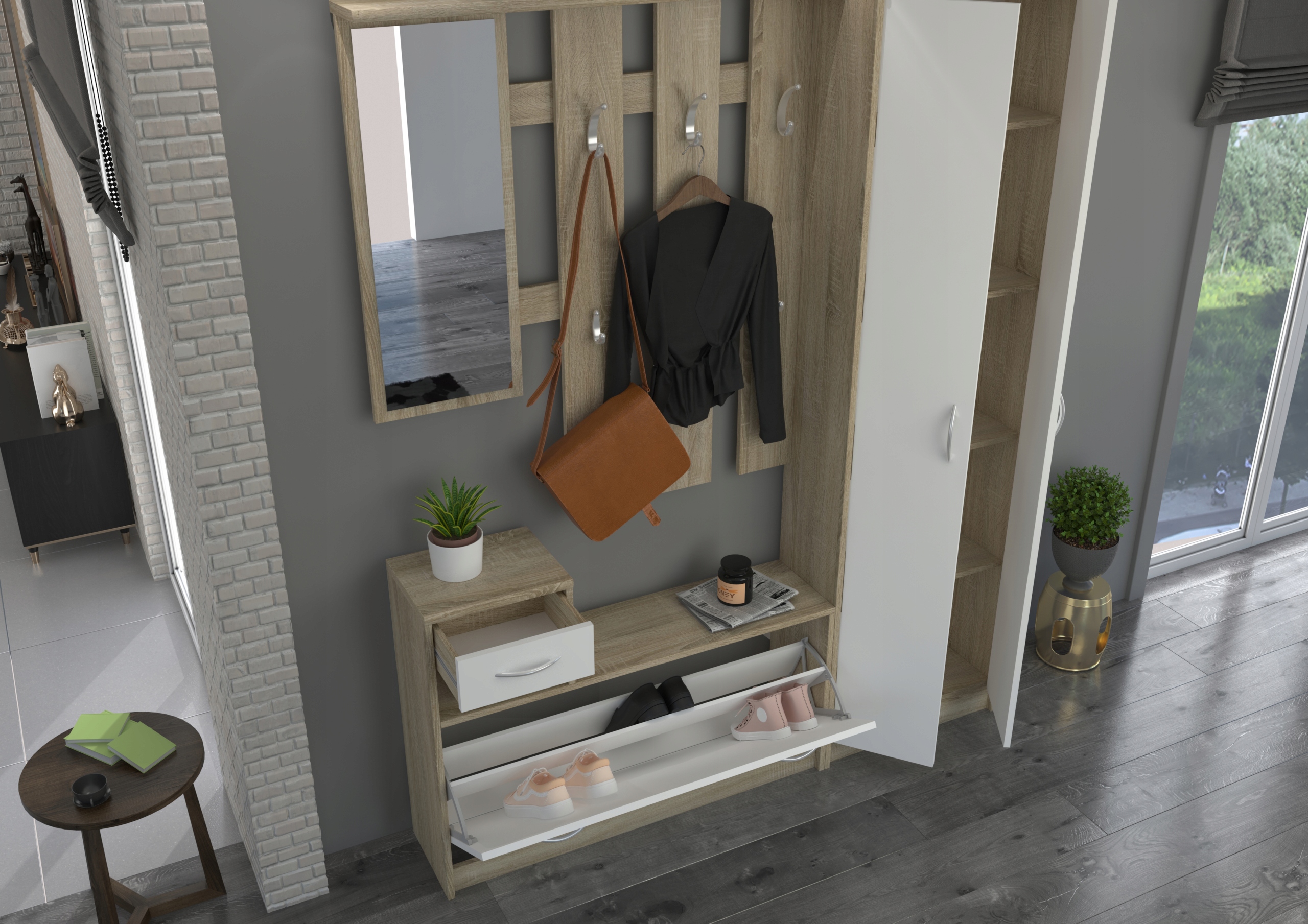 GARDEROBA SZAFKA NA BUTY WIESZAK LUSTRO 150 CM LUIZA DĄB SONOMA MAFMEBLE Głębokość mebla 26 cm