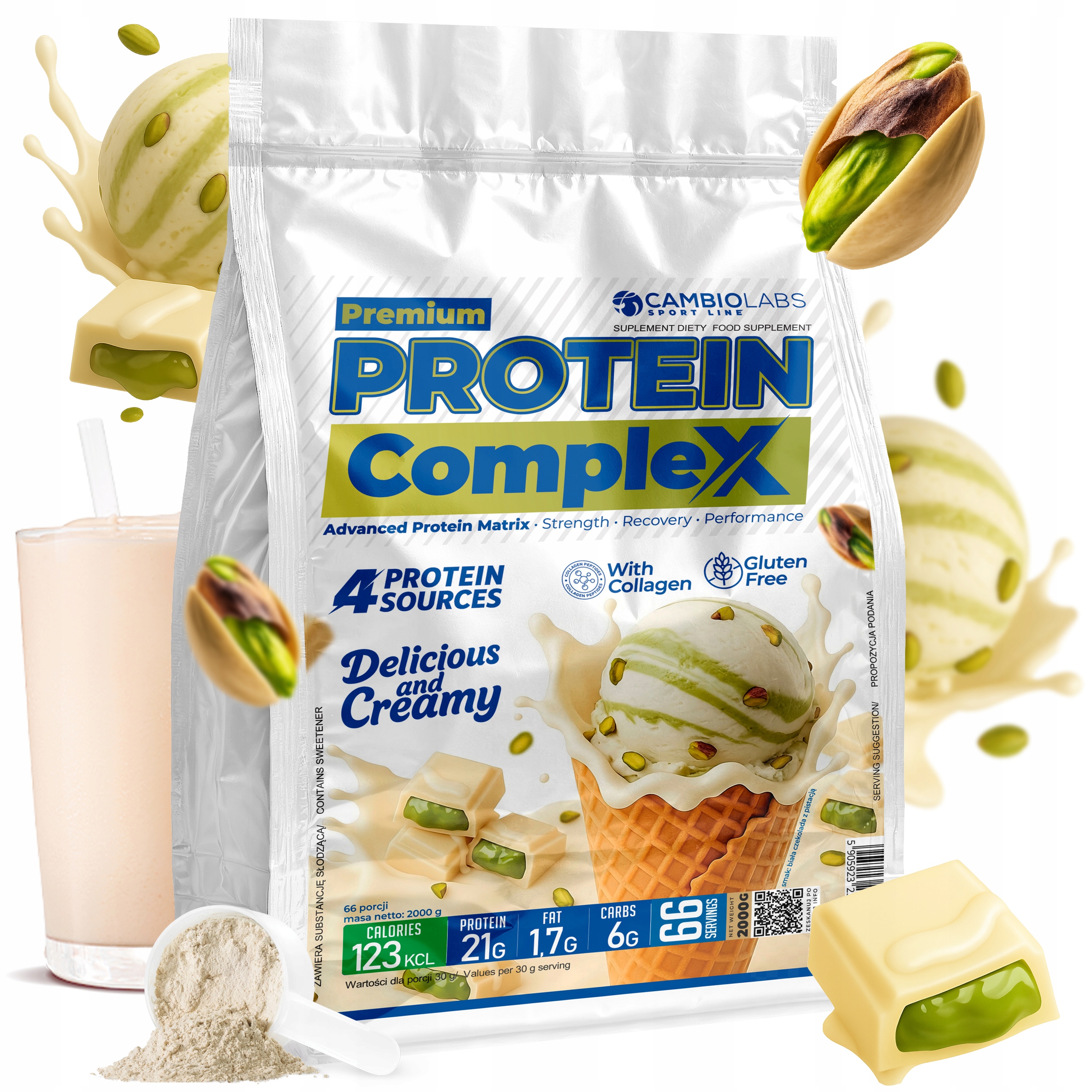 Pistáciový Syrovátkový protein 2 kg bílá čokoláda Dubajský protein