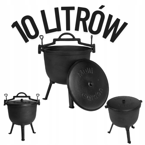 Kociołek Żeliwny 10L Stojący Garnek Myśliwski Ognisko Grill Multigarden