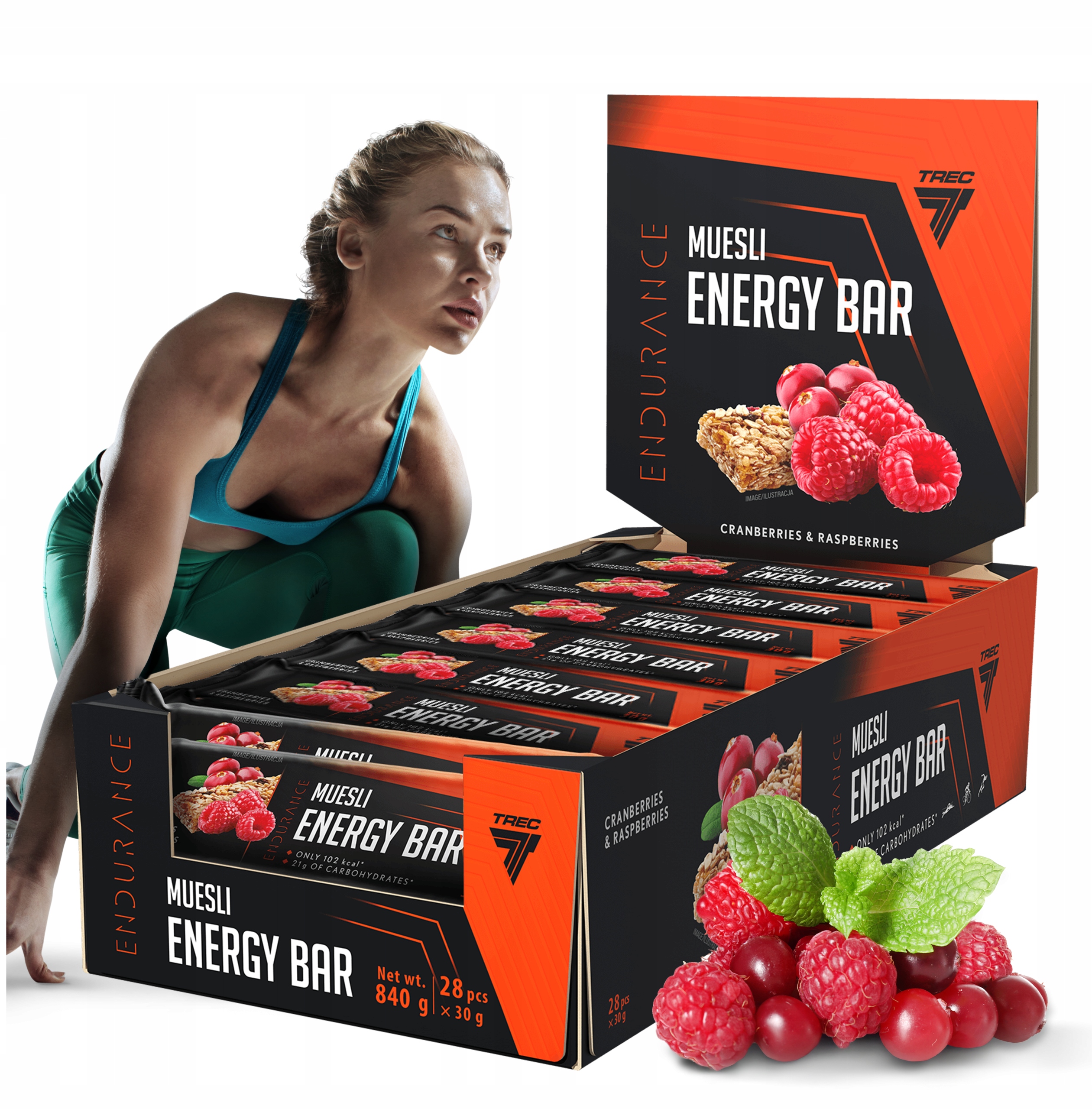 Trec Muesli Energy Bar Cranberries Rasberriea 28 x 30g| duży zestaw batonów