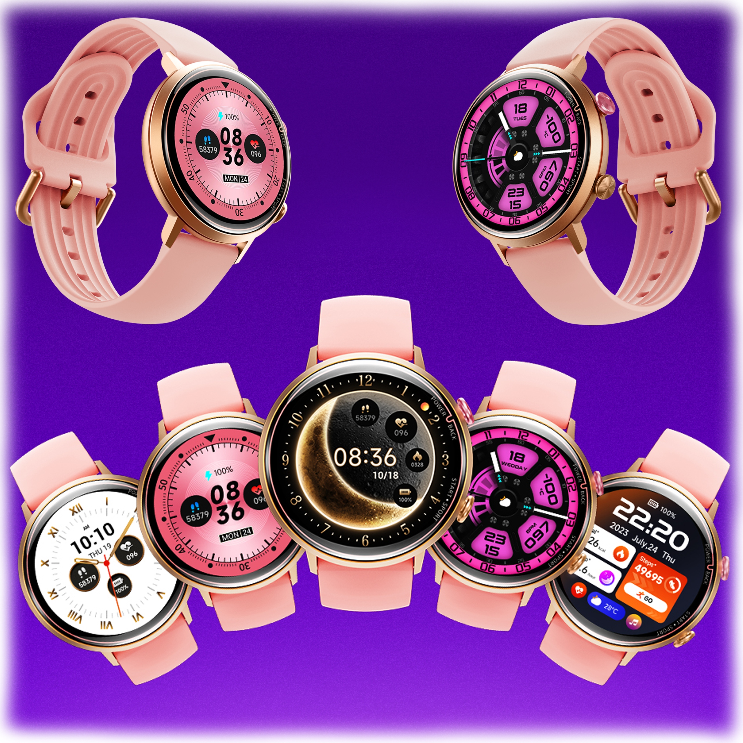 SMARTWATCH DAMSKI WODOODPORNY 5ATM DO PŁYWANIA AMOLED SMS POMIARY SPORT PL Wodoszczelność 50m = WR50