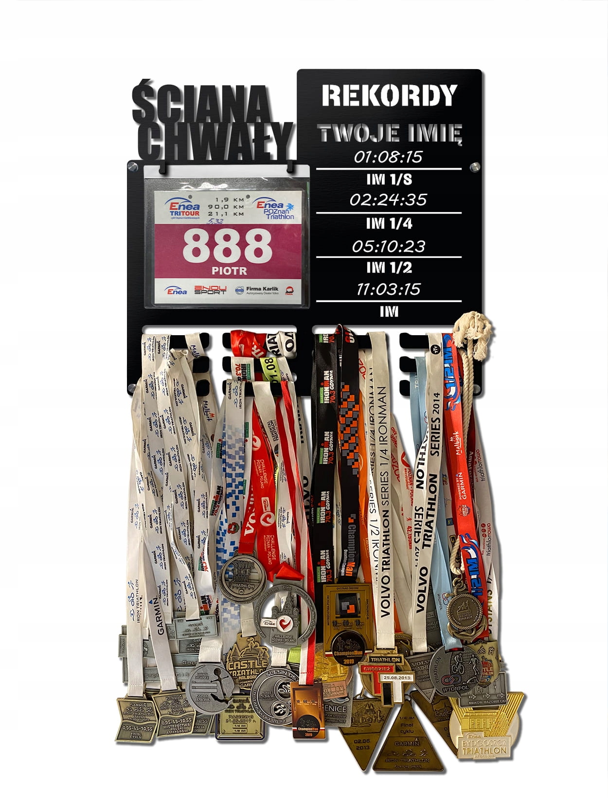 Wieszak na medale i numery startowe Rekordy Triathlon twoje imię 354.1