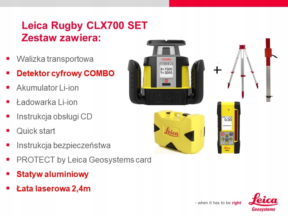 LEICA SYSTEM NA KOPARKE 1D, LASER CLA700+CZUJNIK Rodzaj niwelatora rotacyjny