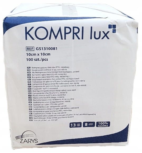 

Kompresy gazowe niejałowe 10cm x 10cm 100szt Zarys