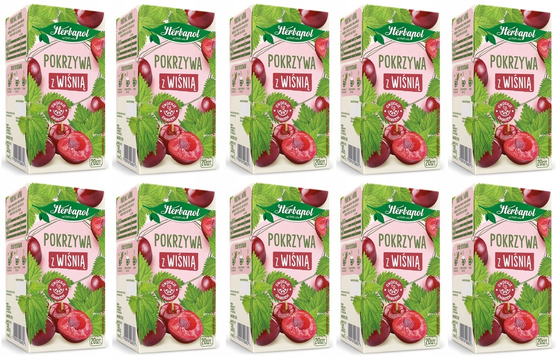 10x 30g Herbapol herbatka ziołowa pokrzywa z wiśnią Karton