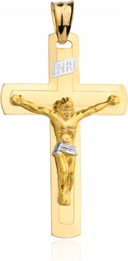 Zlatý křížek 585 s obrázkem Ježíška, velký, dvoubarevný, jako dárek 14K