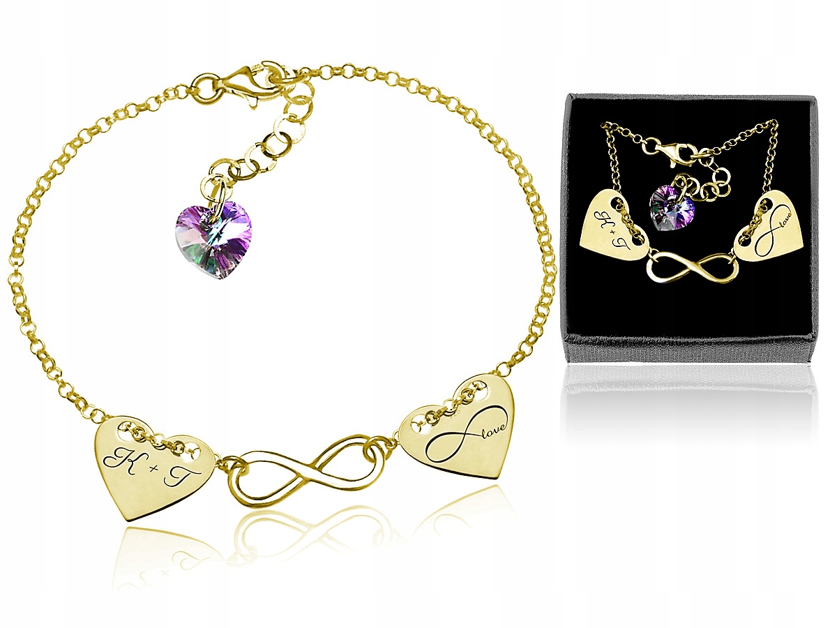 

Bransoletka Z Swarovski Serce Infinity Grawer 24K