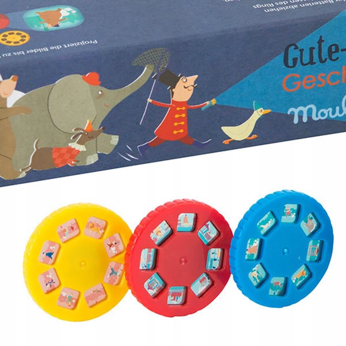 Moulin Roty Lampka projektor 3 bajki na ścianę Zasilanie bateryjne