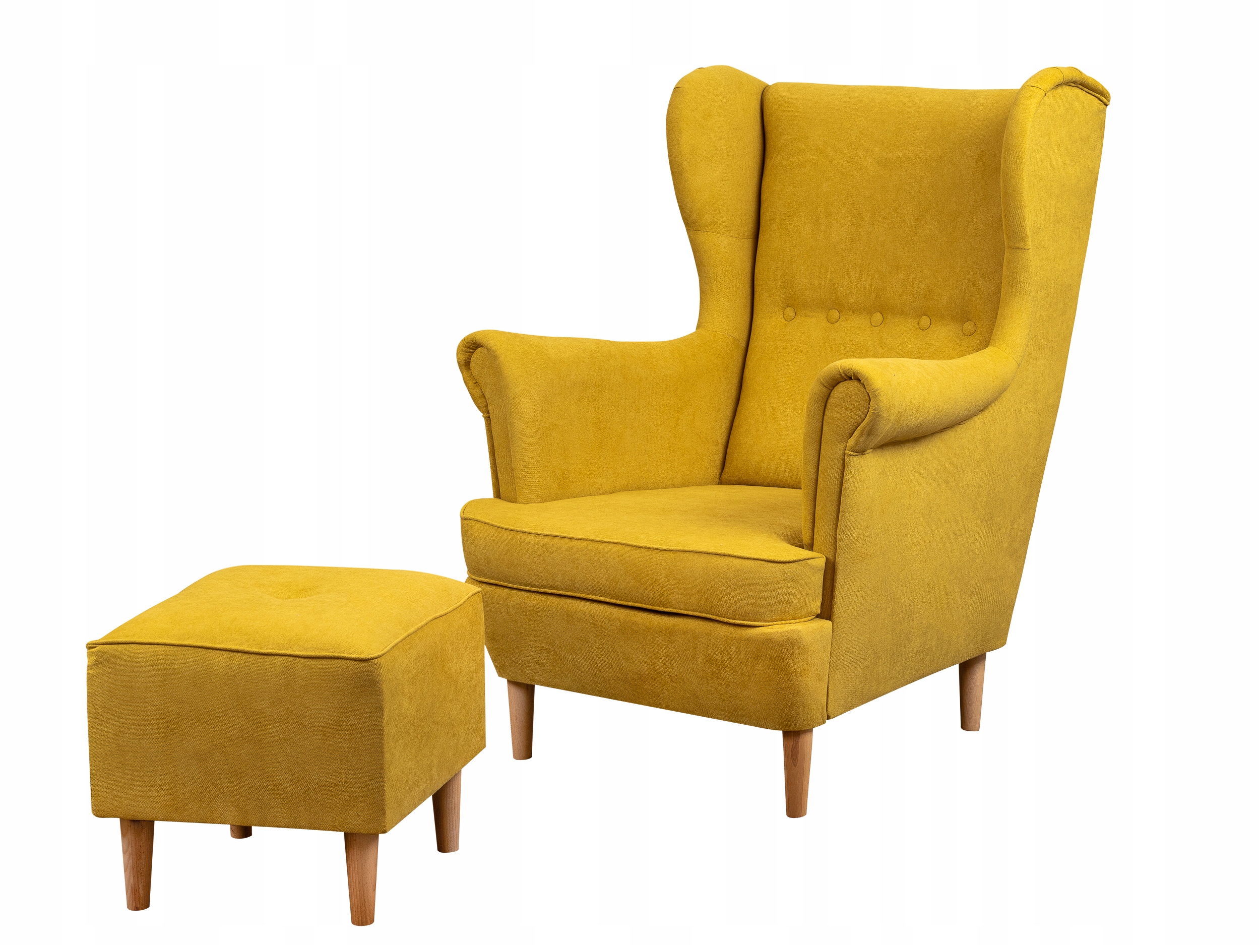 Sada křesla Uszak s podnožkou pro skandinávský obývací pokoj Denver Hořčicová