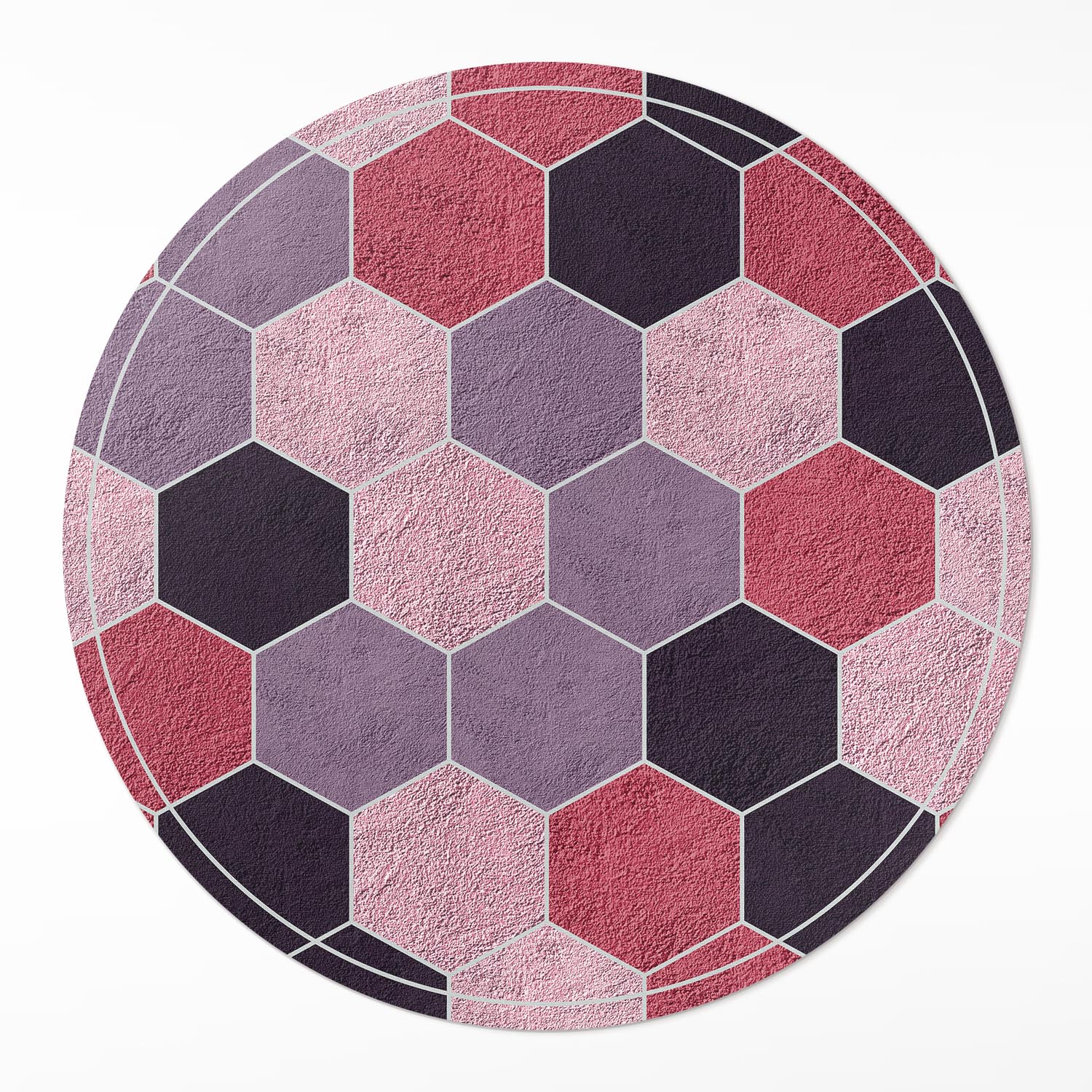 Kulatý Koberec z Pvc do domu Dlaždice hexagony imitace plyše Velký průměr 140 cm