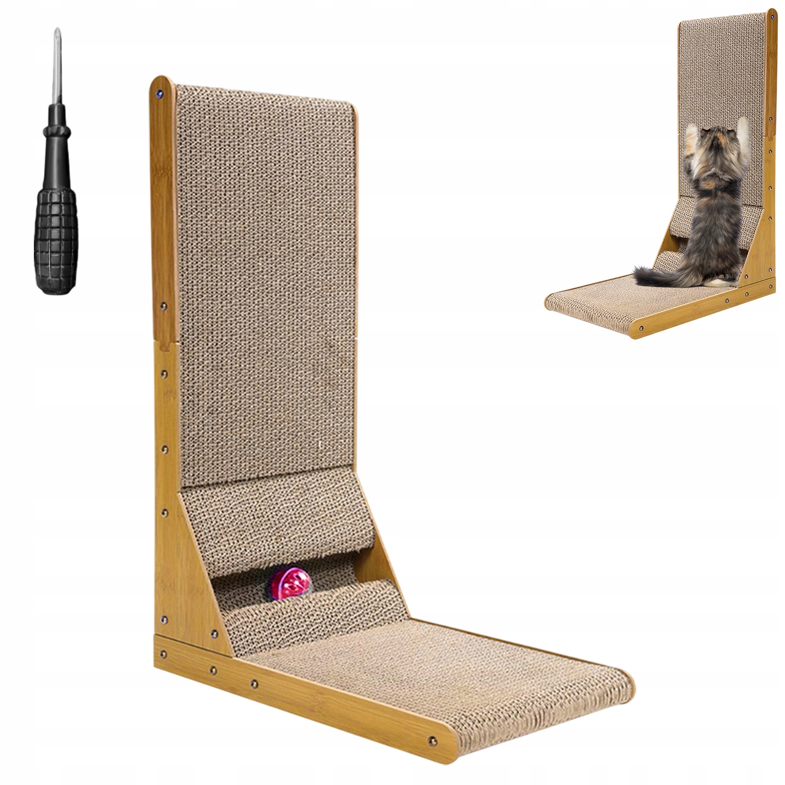 Levně Kočka Drapak 60 CM L-podobný Nástěnný Podlahový Vertikální Hračka Karton Hnědý