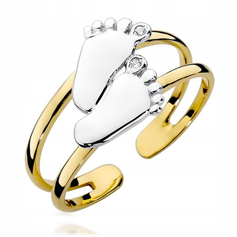 

Złoty Pierścionek Stópki dla mamy z Brylantem r8