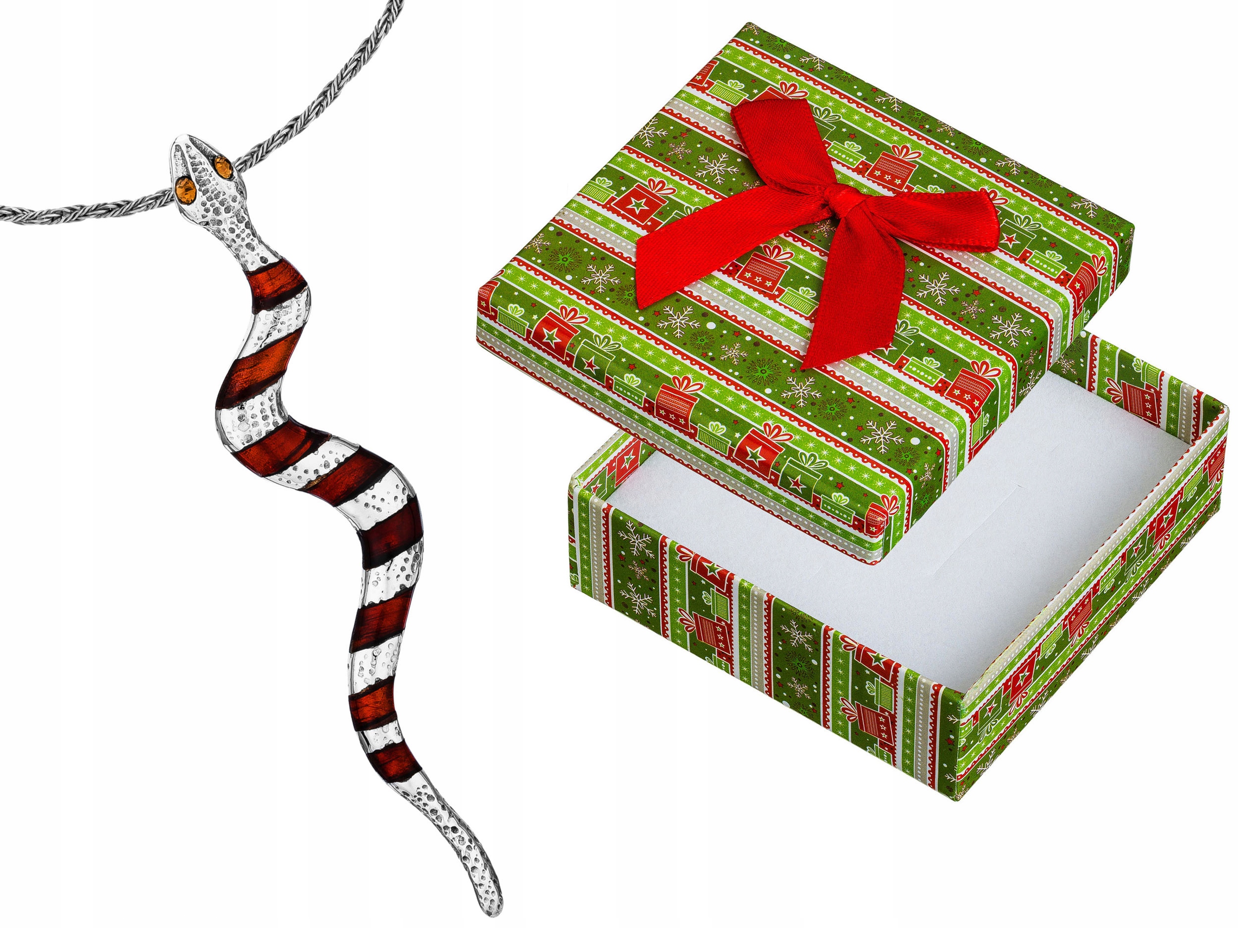 Krátký Stříbrný Dámský Náhrdelník s Jantarem, Zirkony a Velkým Hadem Choker 38 cm