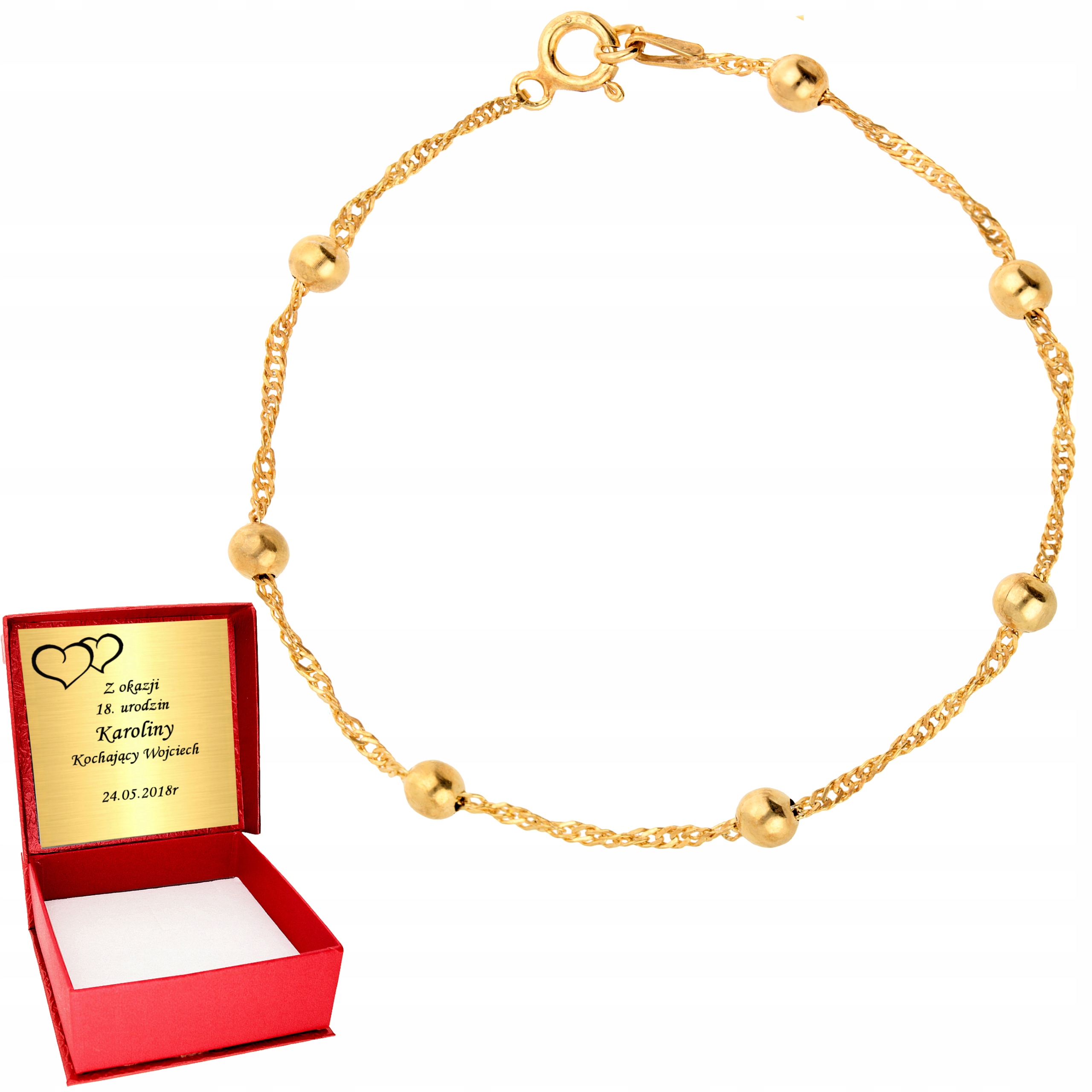 Złota Bransoletka 925 Kulki Kuleczki Grawer