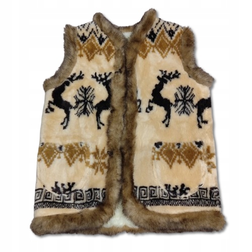 Vlněná vesta Hrubá s kožíškem Teplá dámská Bunda Bez Rukávů vel. 48 Béžová